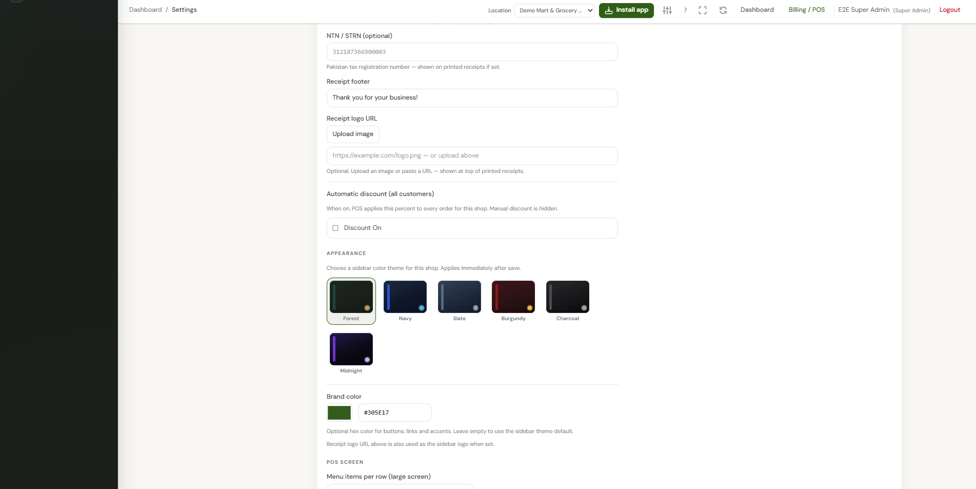 Settings — more options