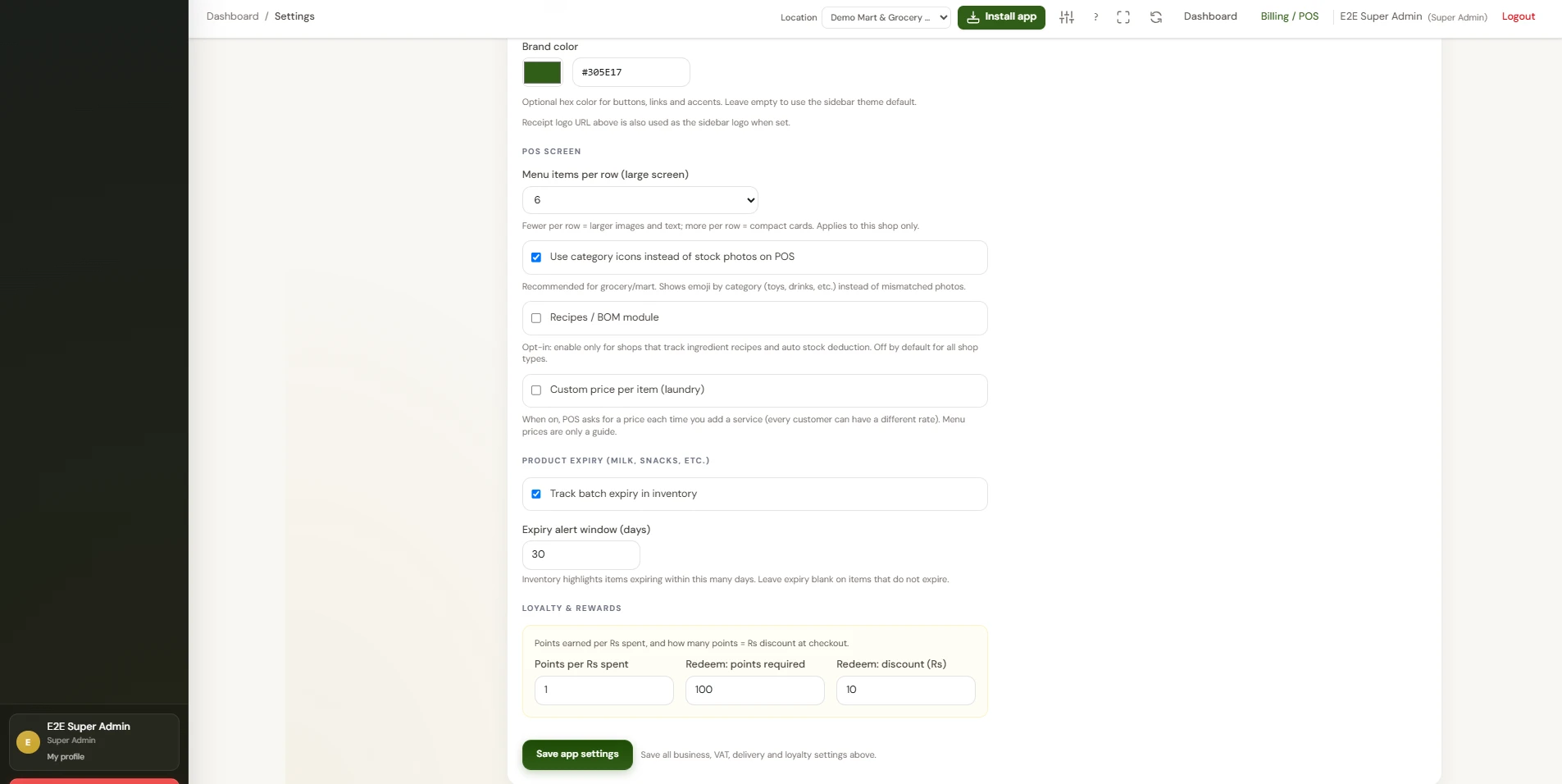 Settings — more options